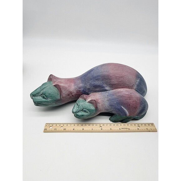 OOAK colorful 16" Purple Wood Hand Carved CAT Statue ARTISAN MADE ADULT KITTEN - Picture 13 of 14